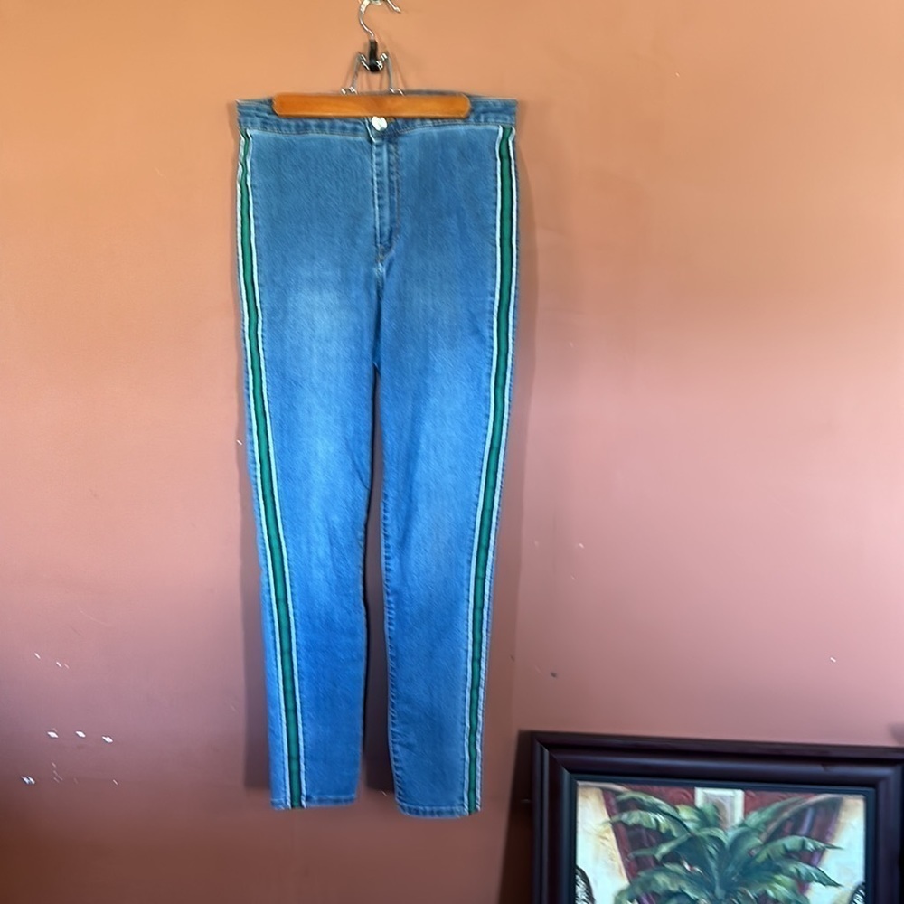 3 for 20 Divided H&M Navy and green striped skinny high waist jeans size 8 US